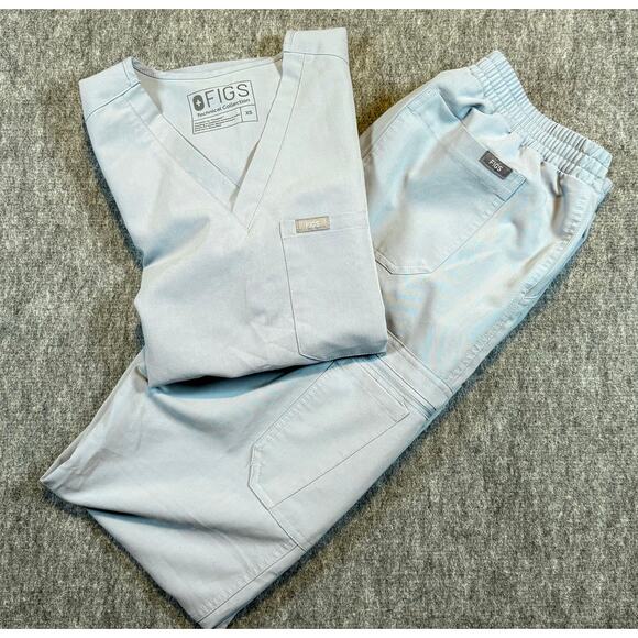 Figs Pants - FIGS Light Sky Blue Scrub Set lot bundle Catarina top XS Yola Yoga Pants S/Tall